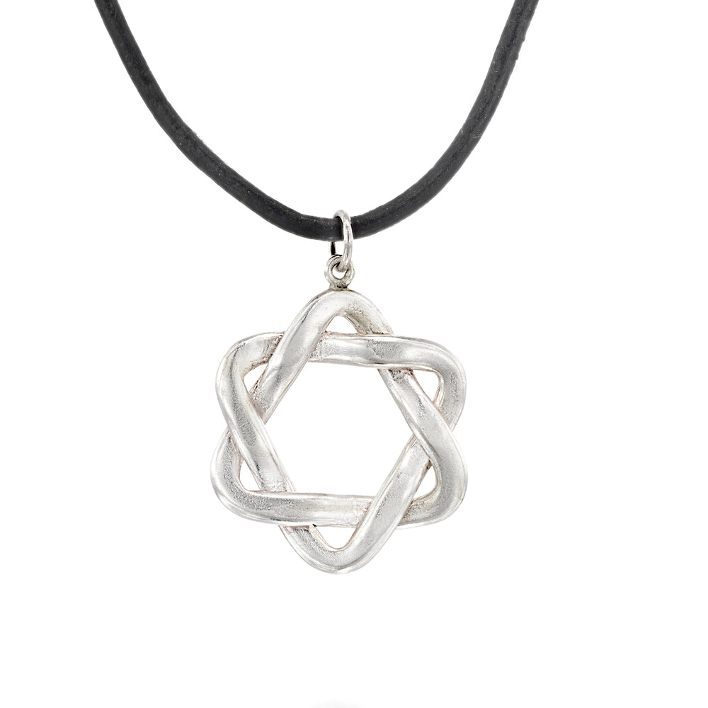 SILVER & LEATHER STAR OF DAVID NECKLACE
