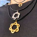 24K GOLD & LEATHER STAR OF DAVID NECKLACE