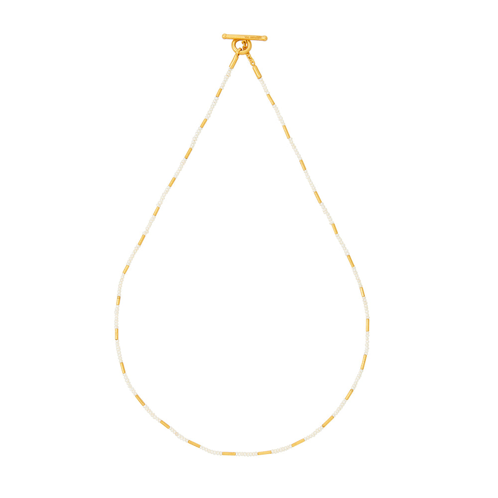 24K GOLD BAMBOO PEARL BEADED NECKLACE