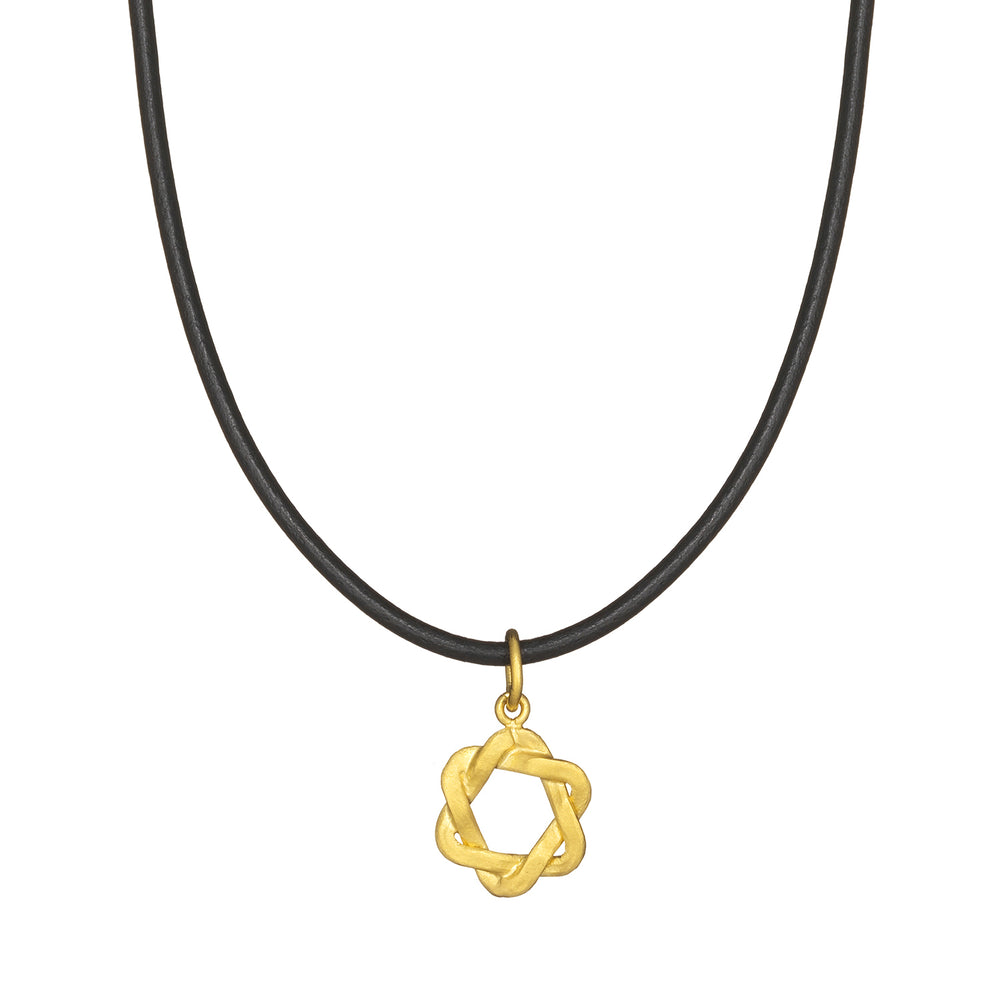 24K GOLD & LEATHER SMALL STAR OF DAVID NECKLACE