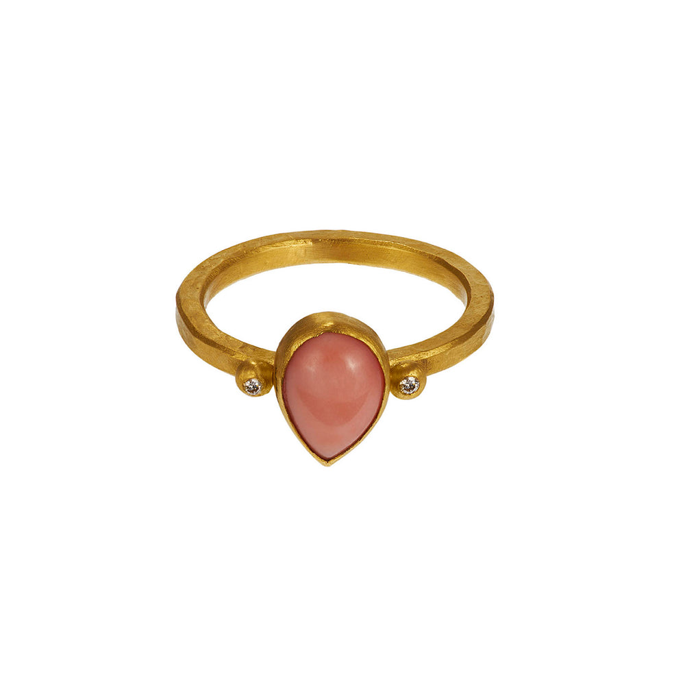 24K GOLD PINK CORAL AND DIAMOND REYNA RING