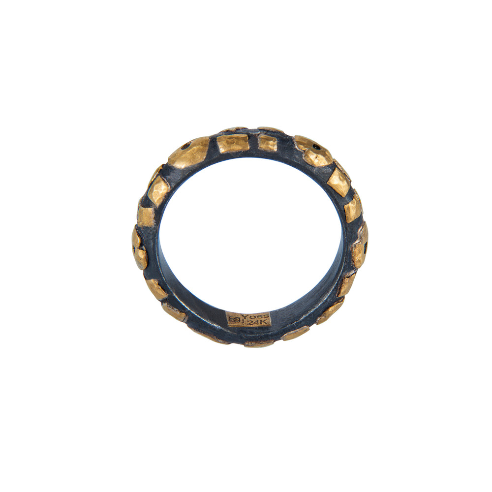 24K GOLD & OXIDIZED GILVER LEOPARD STACK RING
