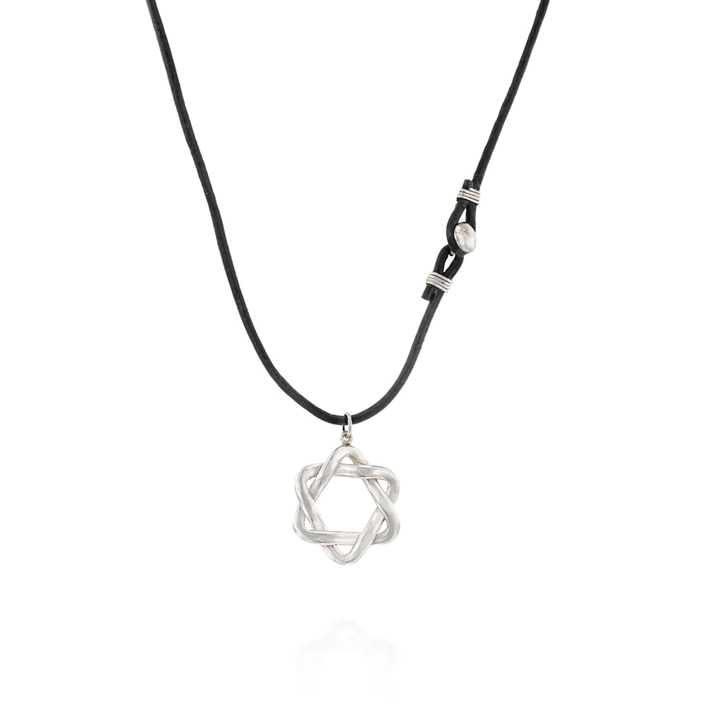 SILVER & LEATHER STAR OF DAVID NECKLACE