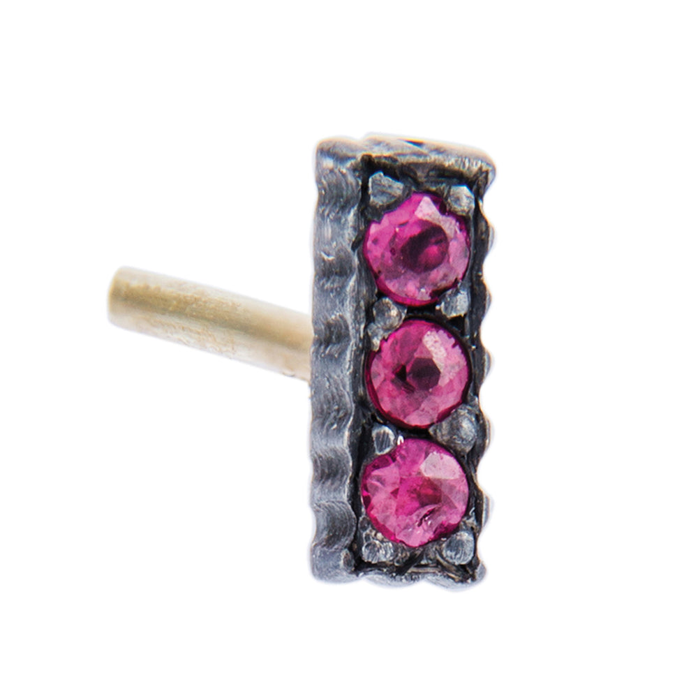 OXIDIZED GILVER PAVE RUBY LILAH STICK EARRINGS