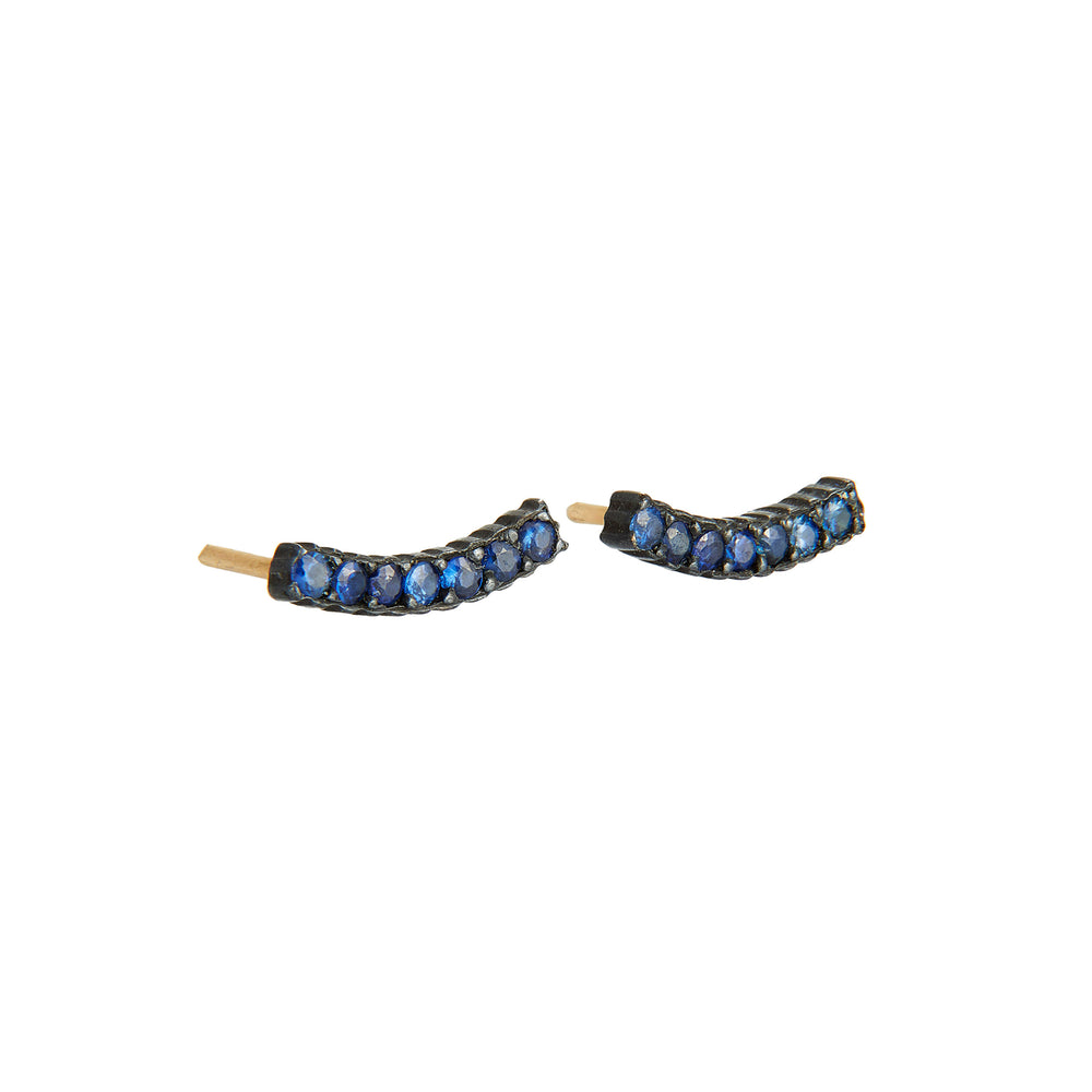 OXIDIZED GILVER PAVE BLUE SAPPHIRE SMILE LILAH EARRINGS