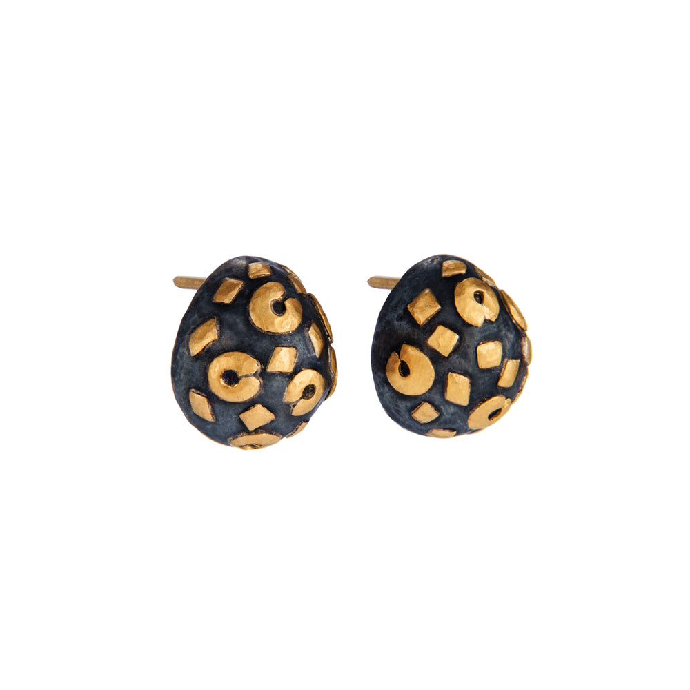 24K GOLD & OXIDIZED GILVER FRENCH CLIP LIBRA EARRINGS