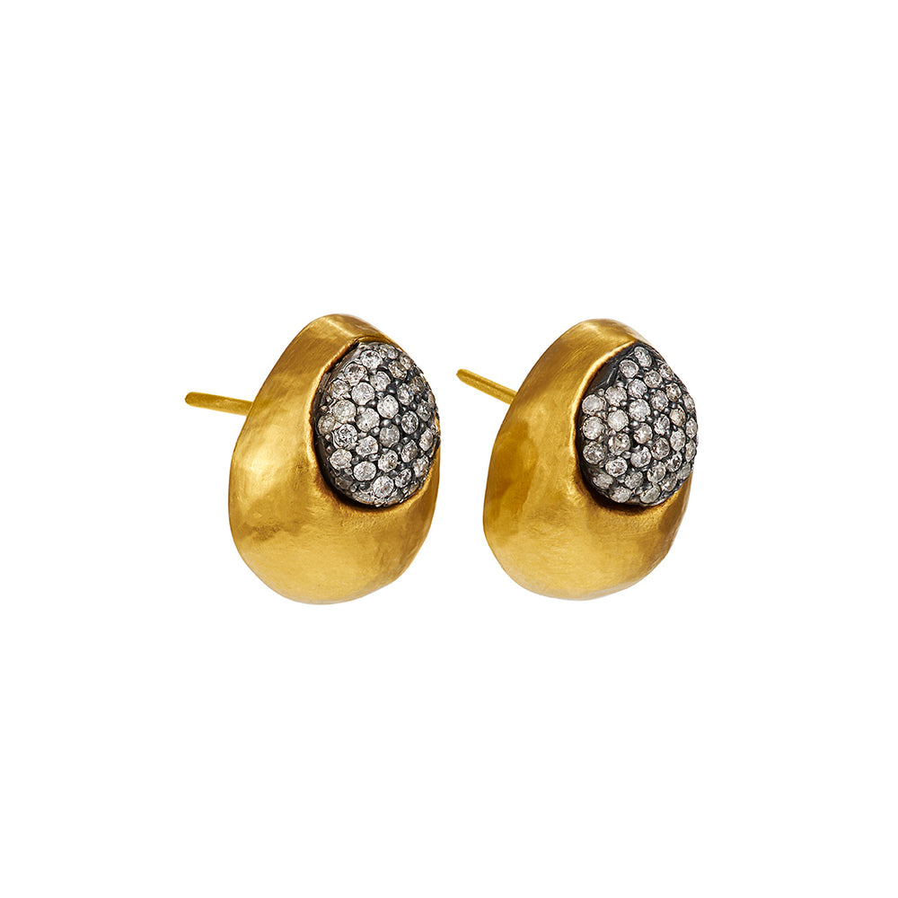 24K GOLD & PAVE DIAMOND BEAD ROXANNE CLIP-ON EARRINGS