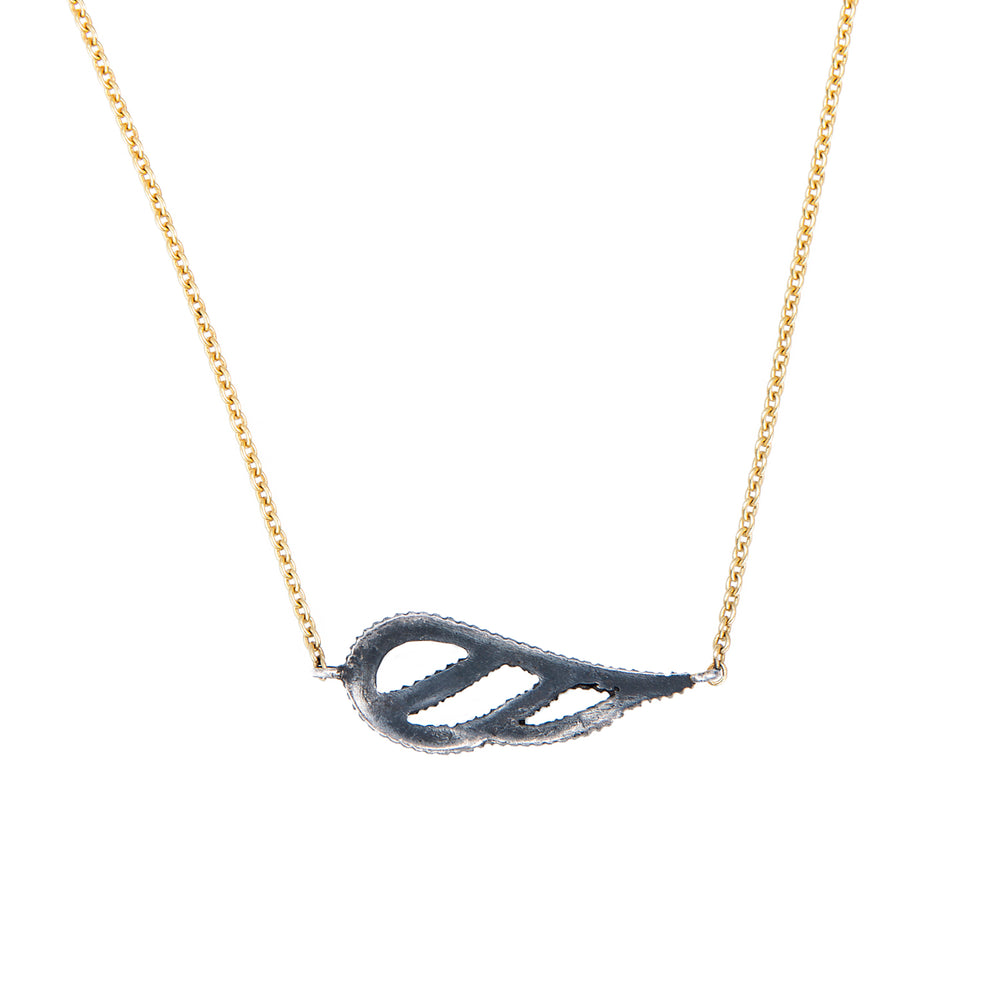 OXIDIZED GILVER DIAMOND LILAH WING NECKLACE