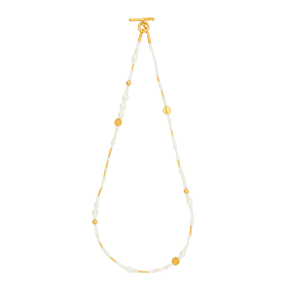 24K GOLD MIX ELEMENTS PEARL BEADED NECKLACE
