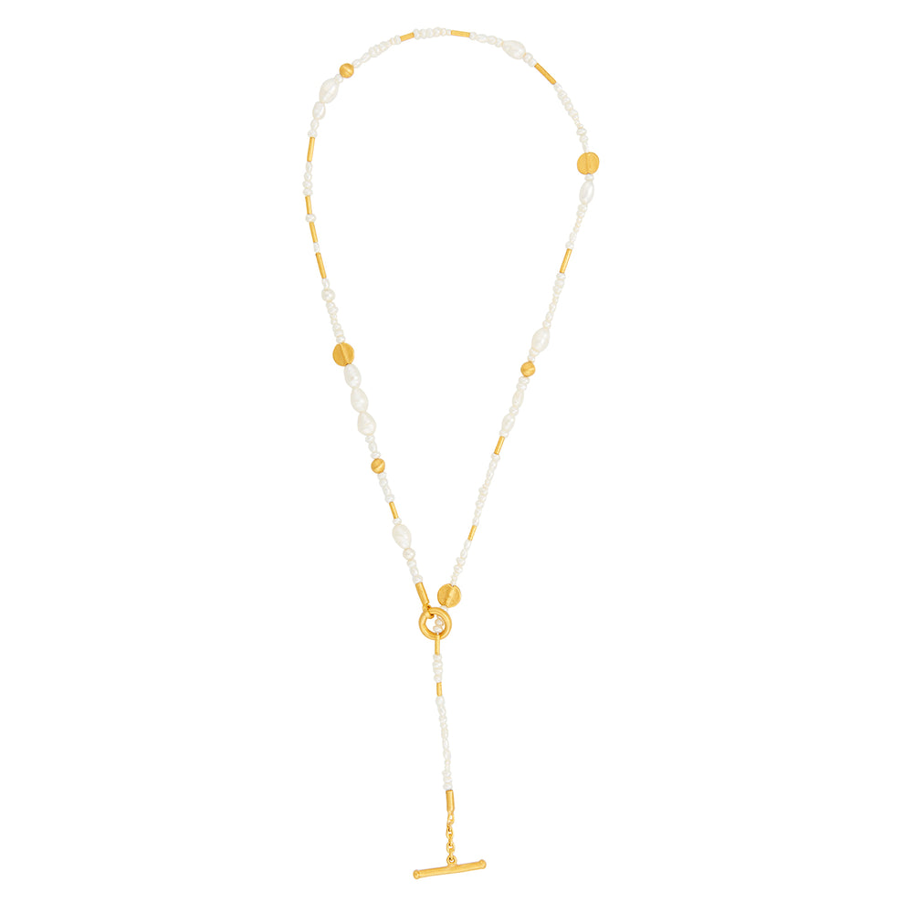 24K GOLD MIX ELEMENTS PEARL BEADED NECKLACE
