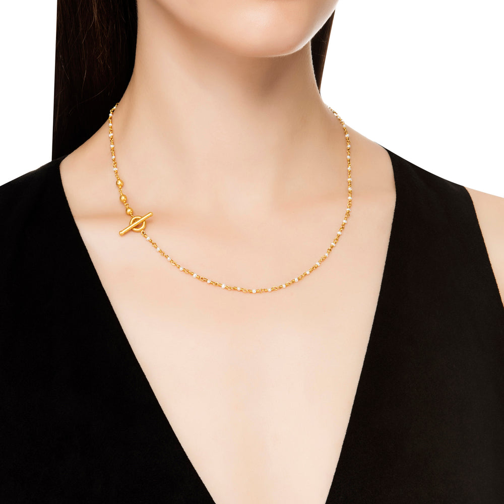 24K GOLD ROUND PEARL RIVER BEADED NECKLACE