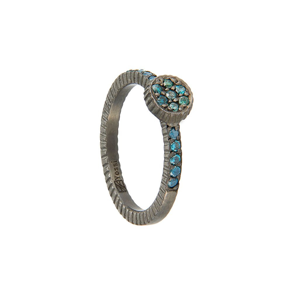 OXIDIZED GILVER TEAL BLUE DIAMOND LILAH STACK RING