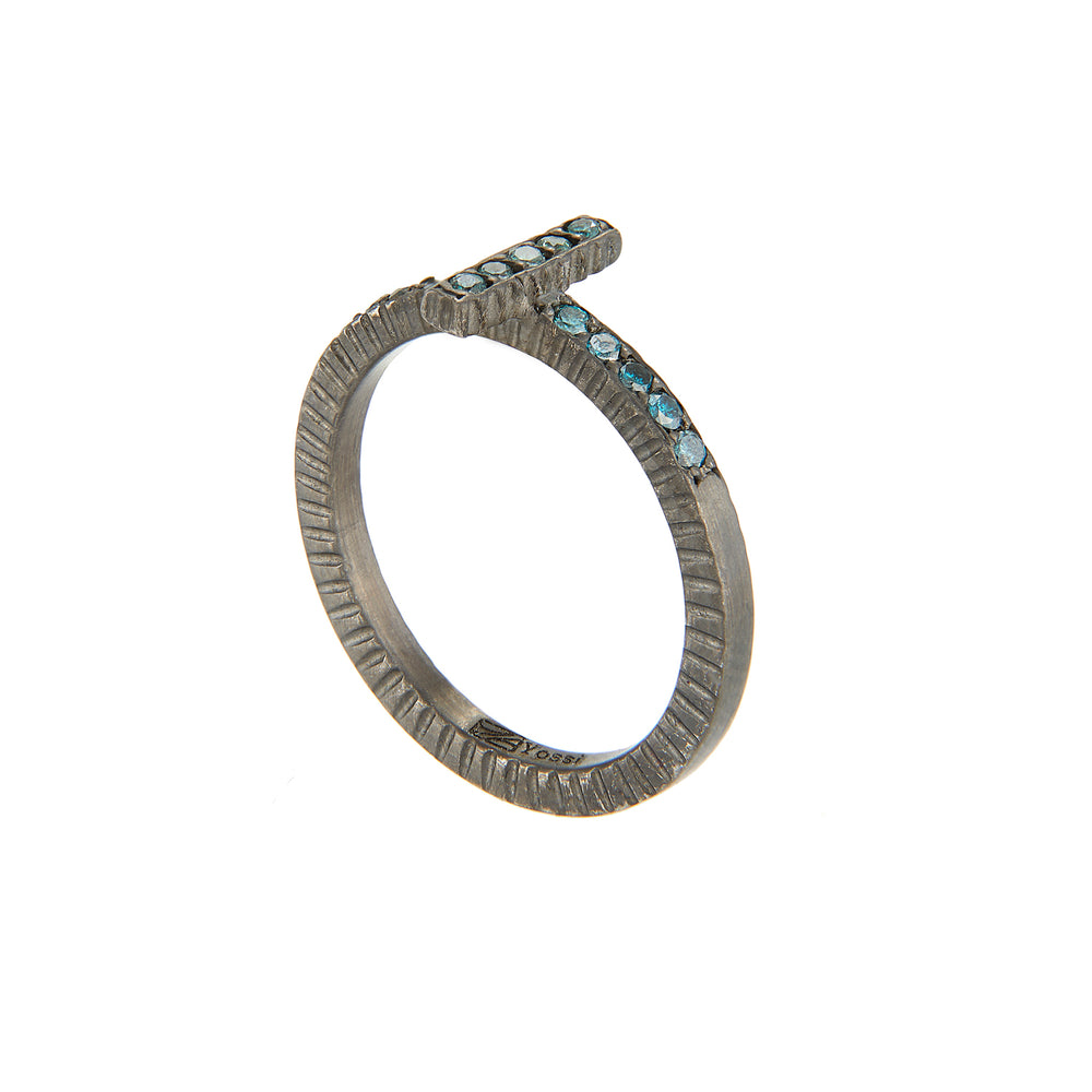 OXIDIZED GILVER TEAL BLUE DIAMOND STICK LILAH STACK RING