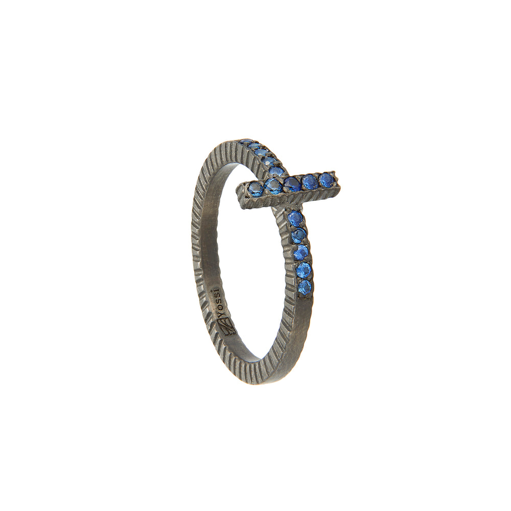 OXIDIZED GILVER BLUE SAPPHIRE STICK LILAH STACK RING