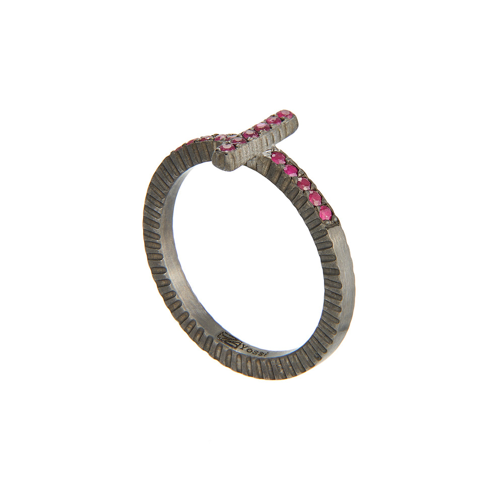 OXIDIZED GILVER RUBY STICK LILAH STACK RING