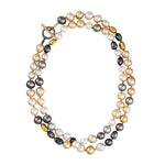 24K GOLD PEARL AND DIAMOND TWO STRAND WRAP NECKLACE
