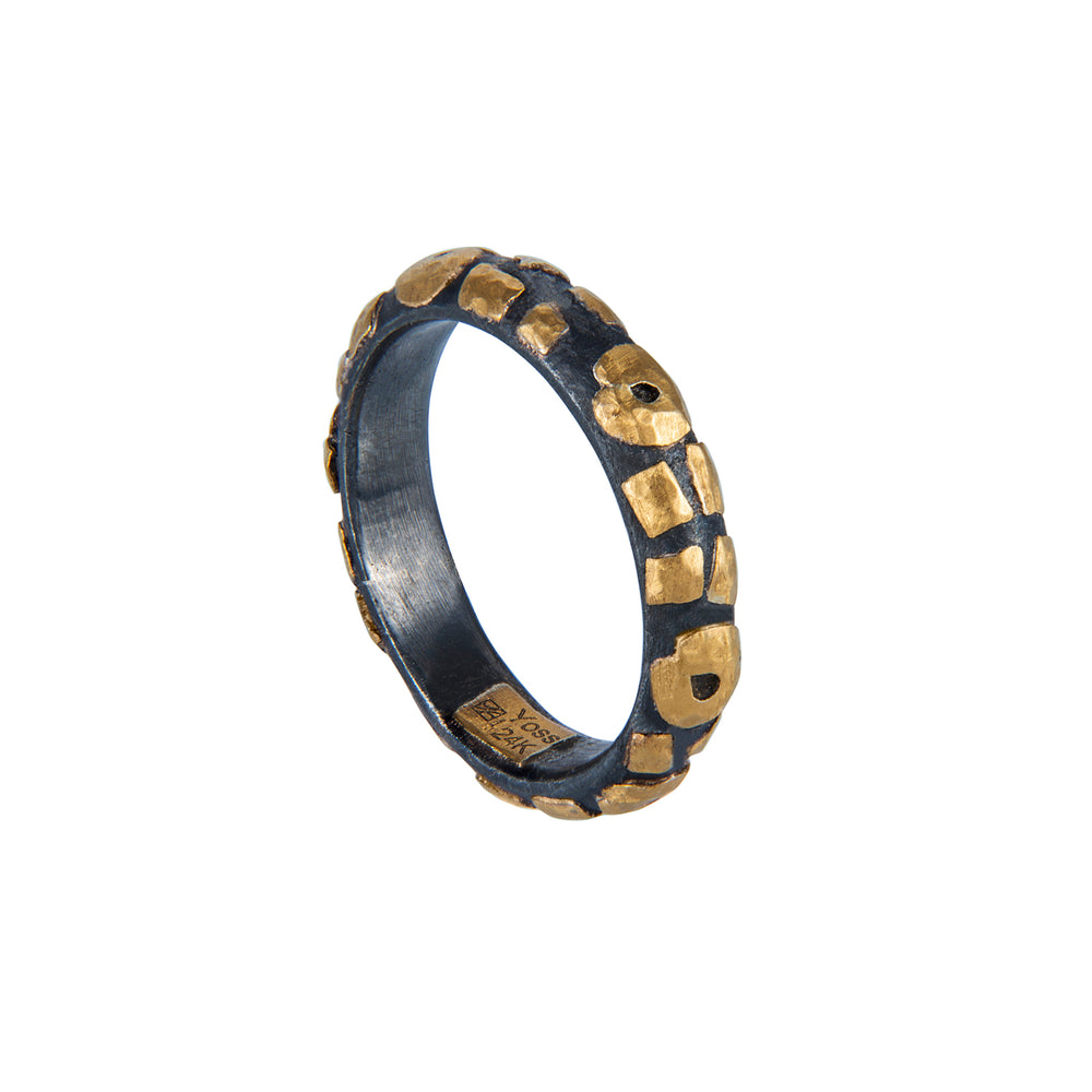 24K GOLD & OXIDIZED GILVER LEOPARD STACK RING
